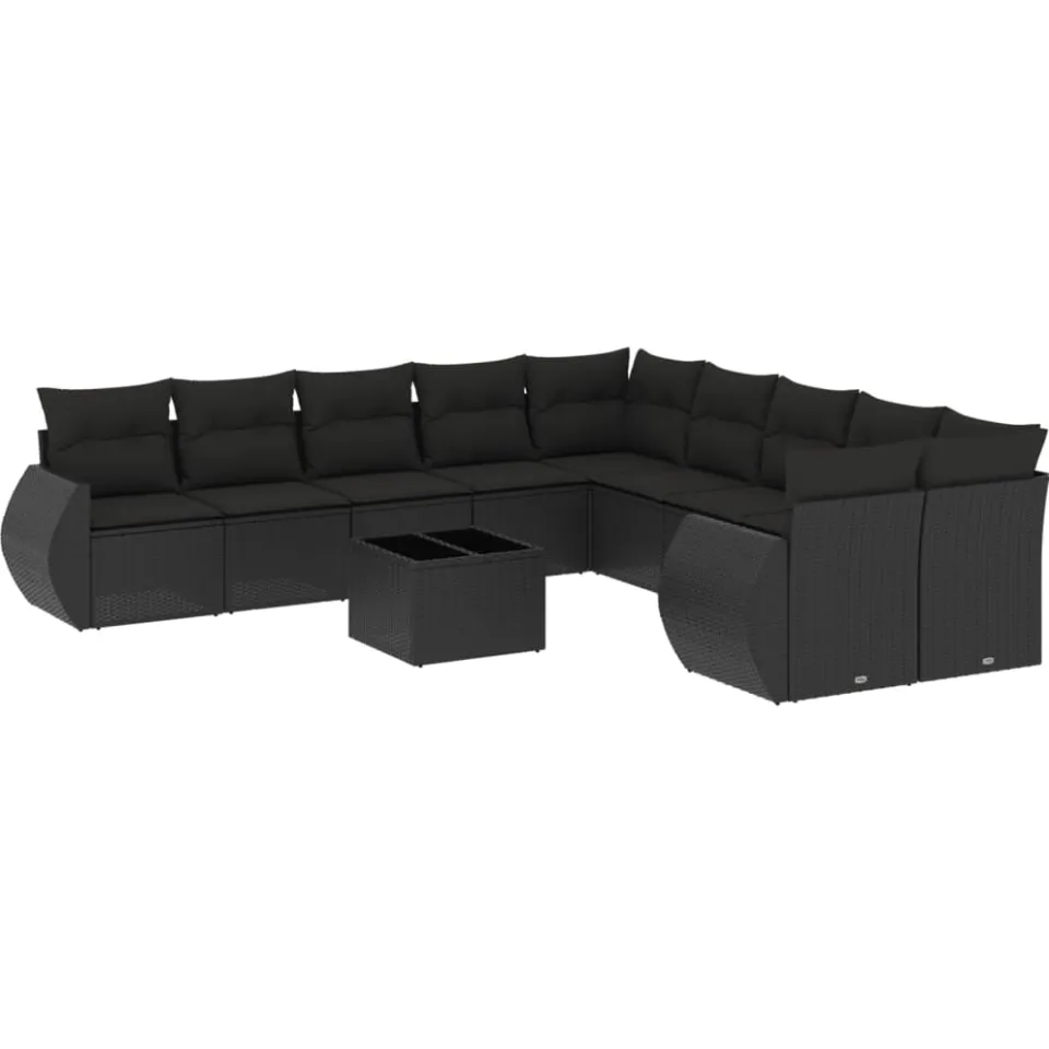 vidaXL 11-delige Loungeset met kussens poly rattan zwart