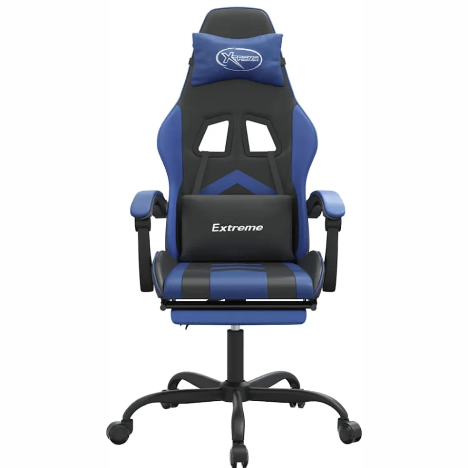 vidaXL Gamestoel draaibaar met voetensteun kunstleer zwart en blauw