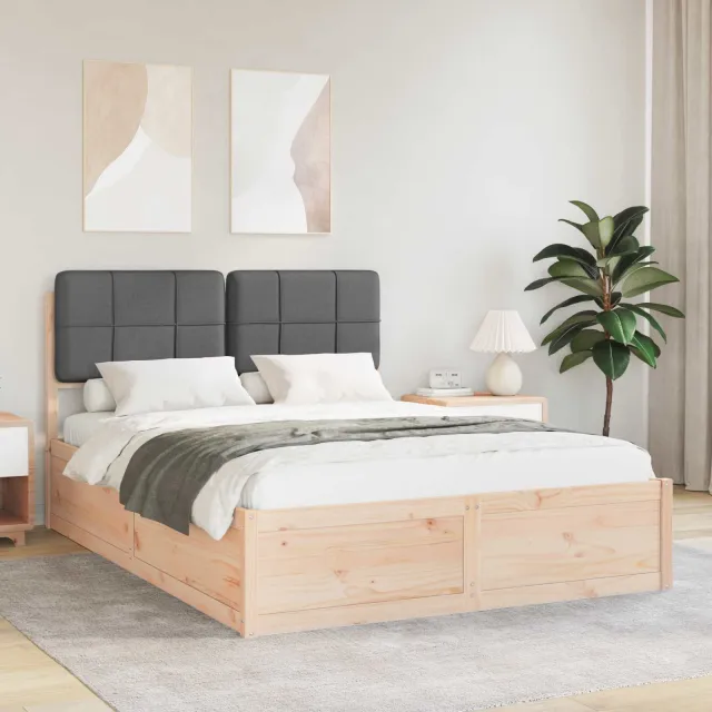 vidaXL Bedframe met Gevoerd Hoofdgedeelte Donkergrijs 135 x 190 cm