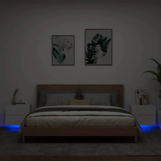 vidaXL Nachtkastjes met LED's 2 st wandgemonteerd wit, foto 2