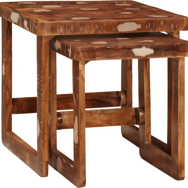 vidaXL Nesttafels - 2 - st - Bruin - 46 - x - 46 - x - 45 - cm - Massief - Gerecycleerd - Hout