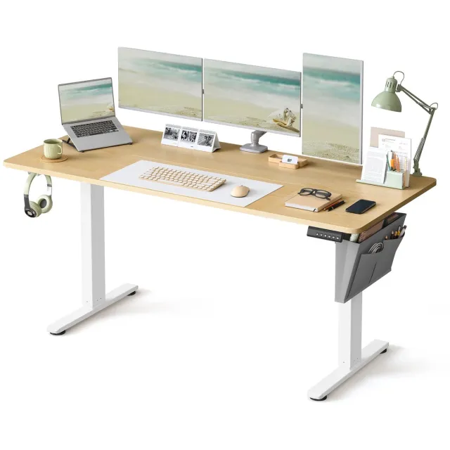 Stervia Elektrisch Bureau - In Hoogte Verstelbaar Bureau Tussen 72 en 120 cm - Inclusief Bureauorganizer - USB A Poorten - Wit - 160 x70 cm