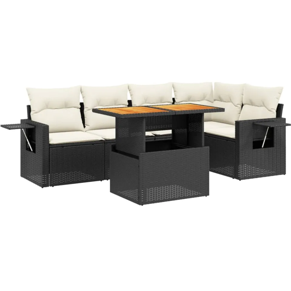 vidaXL 6-delige Loungeset met kussens poly rattan zwart, foto 3