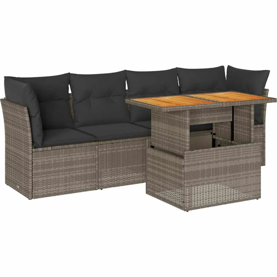 vidaXL 5-delige Loungeset met kussens poly rattan grijs, foto 3
