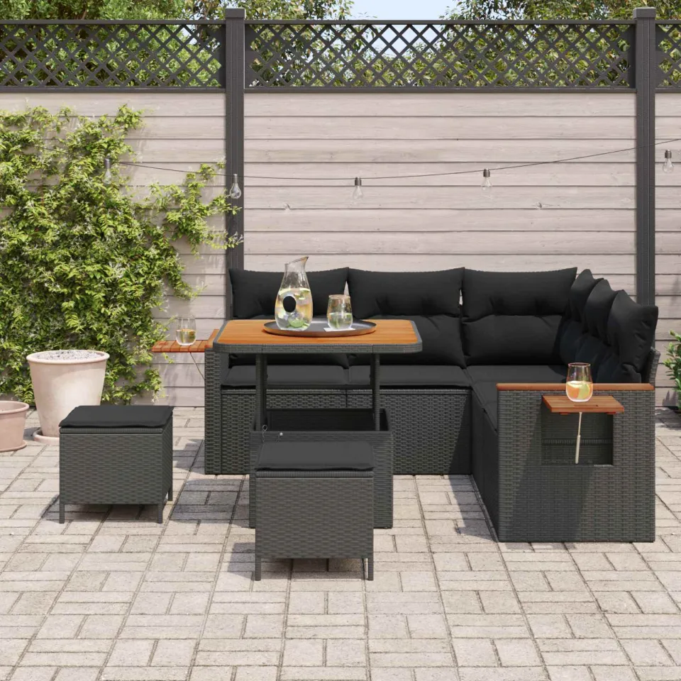 vidaXL Tuinbankenset 8 st Zwart poly rattan