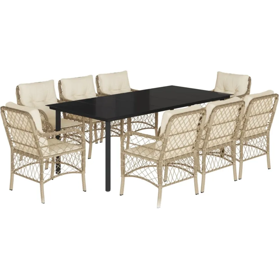 vidaXL 9-delige Tuinset met kussens poly rattan beige, foto 3