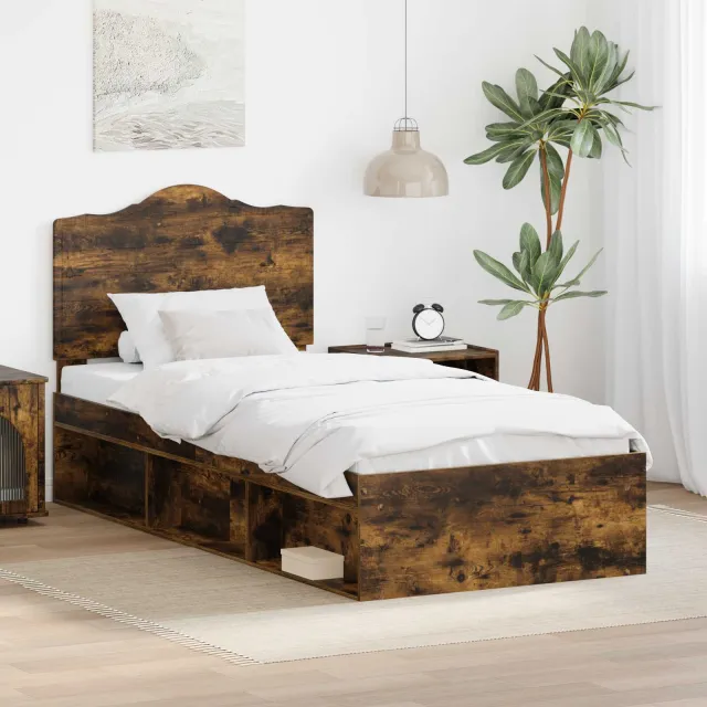 vidaXL Bedframe Gerookt eiken 75 x 190 cm Massief grenenhout Bruin