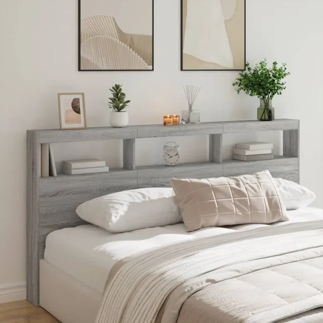 vidaXL Hoofdbordkast met LED-verlichting 200x17x102 cm grijs sonoma