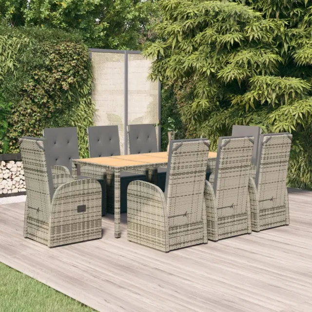 vidaXL 9-delige Tuinset met kussens poly rattan grijs, foto 2