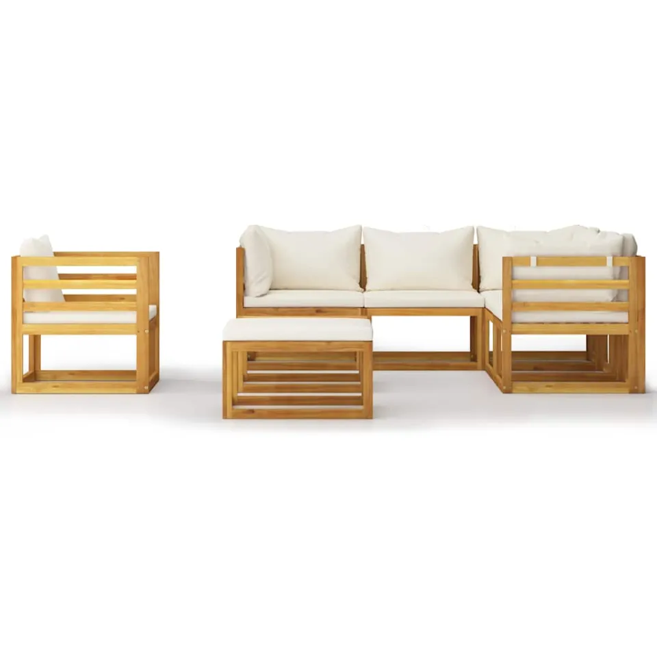 vidaXL 8-delige Loungeset met kussens massief acaciahout crème
