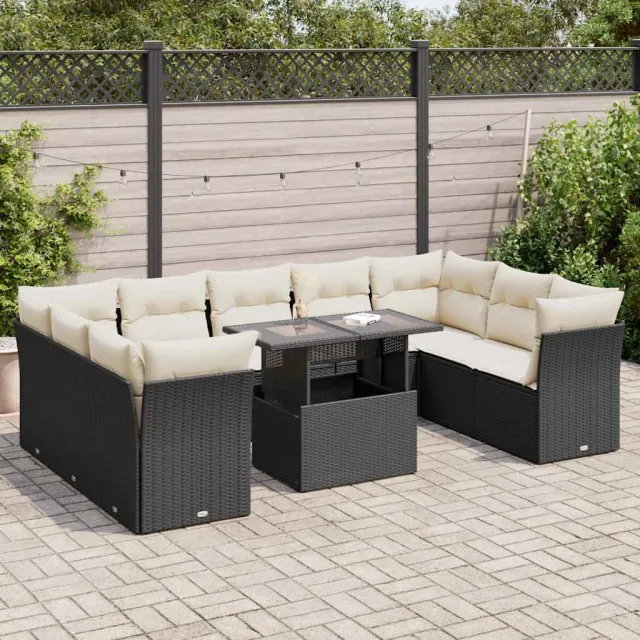 vidaXL 10-delige Loungeset met kussens poly rattan zwart, foto 2