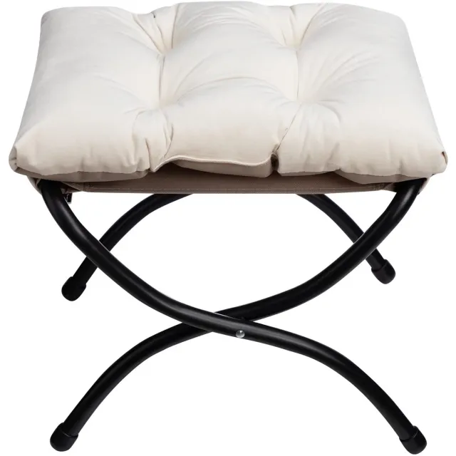 Famanu Opvouwbare voetensteun kruk met metalen poten, kleine ottomaanse fluwelen, beige, afmetingen 47 x 36 x 36 cm