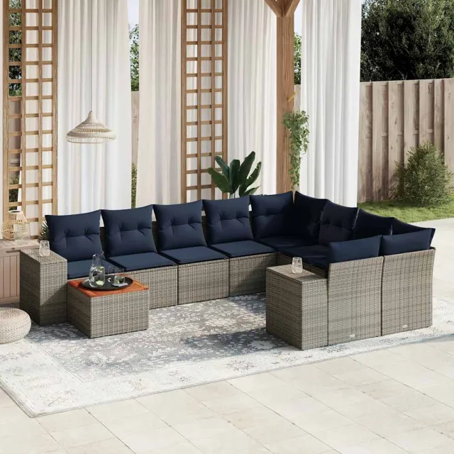 vidaXL 10-delige tuinbankset met kussens, grijs polyrotan, foto 2