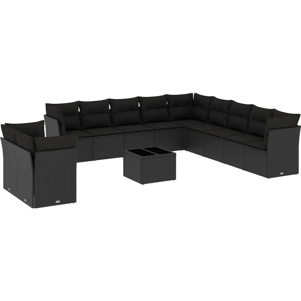 vidaXL 12-delige Loungeset met kussens poly rattan zwart