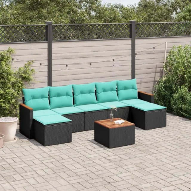 vidaXL 8-delige tuinbankset met kussens, zwart polyrotan, foto 2
