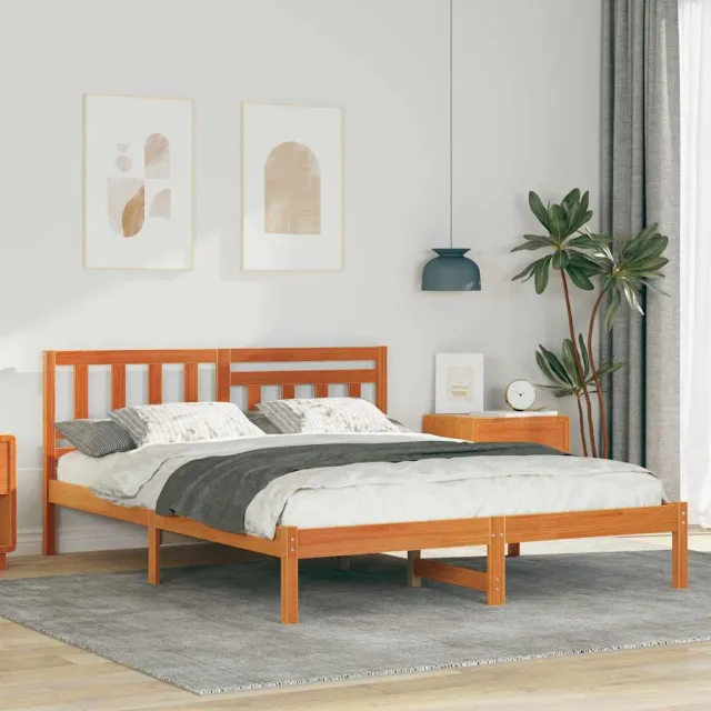 vidaXL Bedframe Wasbruin 140 x 190 cm Massief grenenhout