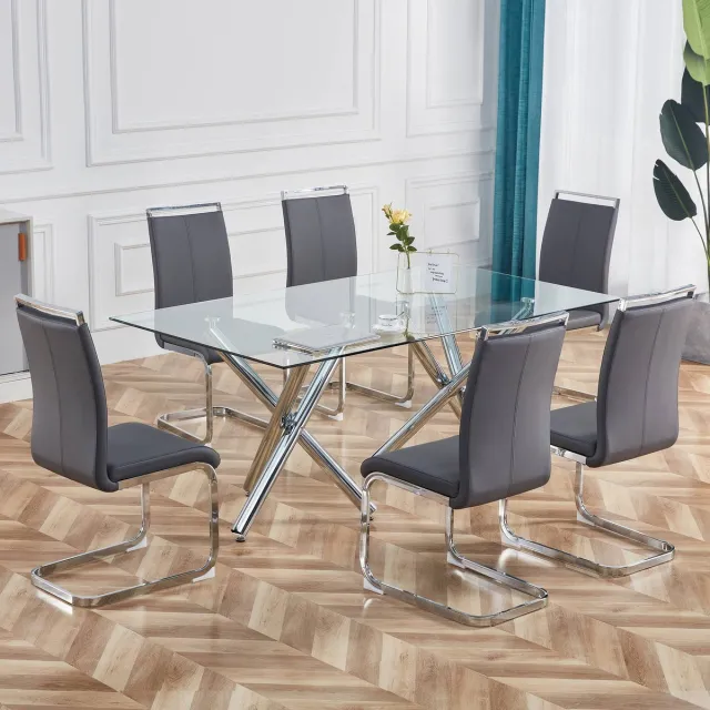 REDOM Eetkamerstoelen Set Van 4 - Sledeframe - Ergonomisch - Verchroomd Metaal - Kunstleer - Grijs
