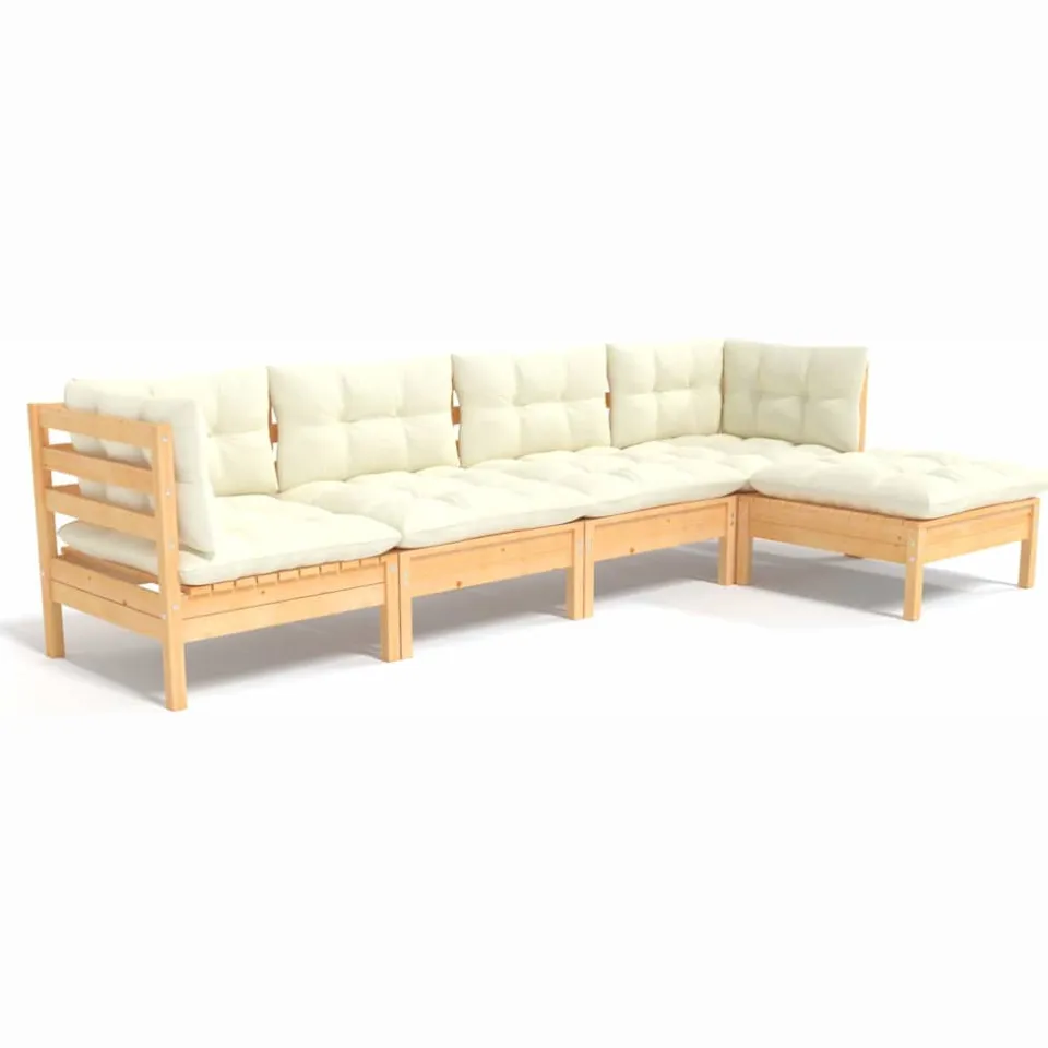 vidaXL 5-delige Loungeset met crèmekleurige kussens grenenhout