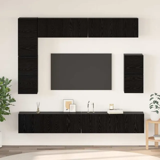 vidaXL Tv-meubelset 8 st Zwart Eiken Bewerkt hout