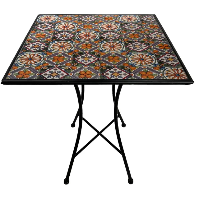 Axi Camilla Bistro Tafel - Casa del Sol – Metalen tuintafel – Vierkant – 60 x 60 x 75 cm - Mozaïeklook – Ingelegd met keramische tegels – Voor tuin, terras en balkon Multi kleur