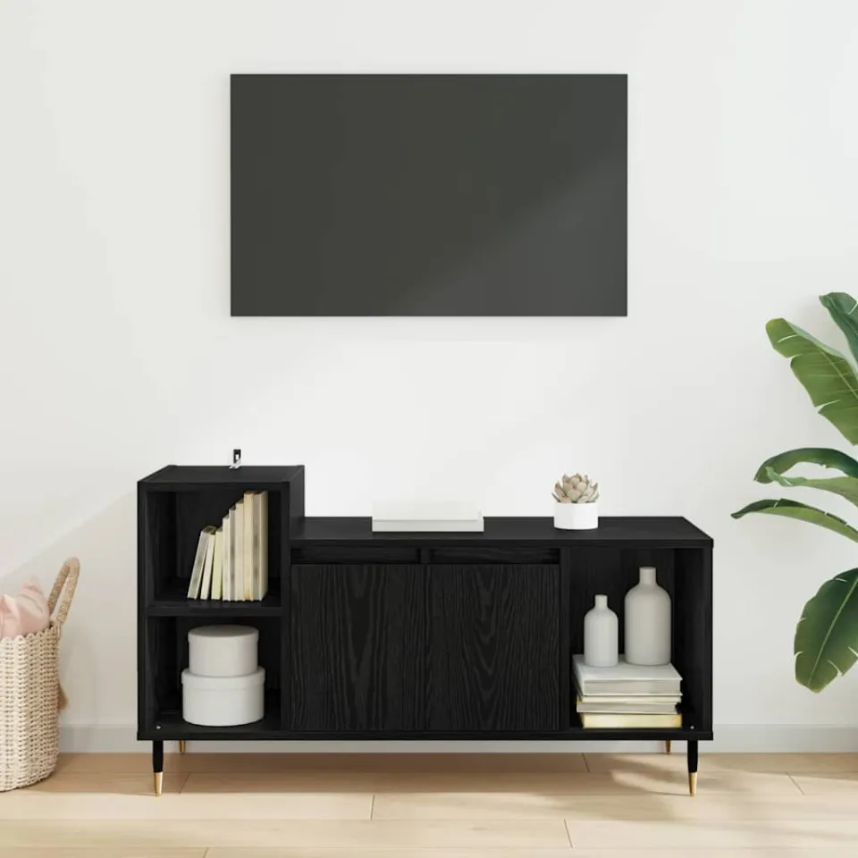 vidaXL TV-kast 100 x 35 x 55 cm Zwart Eiken Bewerkt hout, foto 4