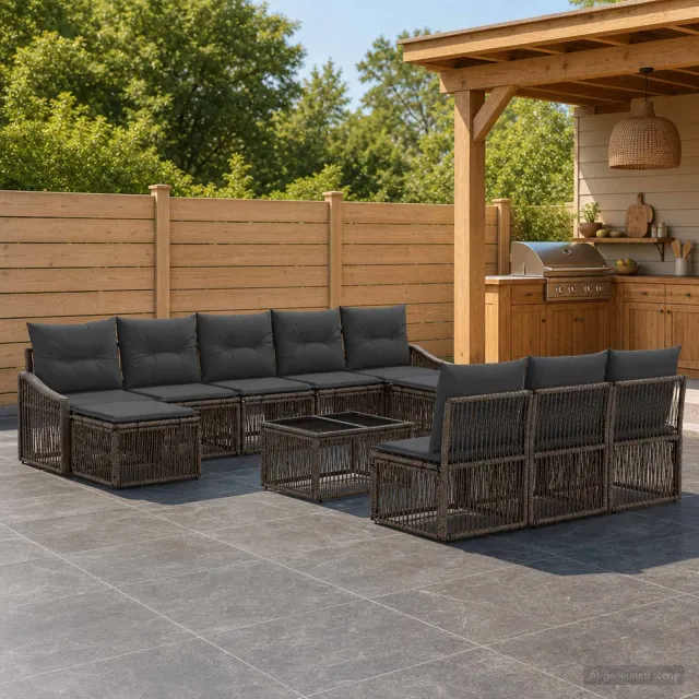 vidaXL Tuinbankenset 11 st Grijs poly rattan, foto 2