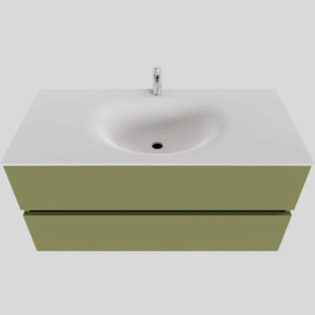 Boss & Wessing Badkamermeubel Solid Surface BWS Stockholm 100x46 cm Midden Mat Groen (met 1 kraangat)