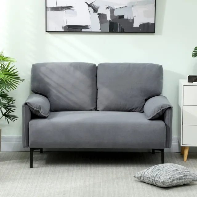DESMIU Bank 2-Zits 127 Cm - Zachte Stoffen Zitbank Met 2 Rugkussens En Metalen Poten - Voor Woonkamer En Kantoor - Grijs