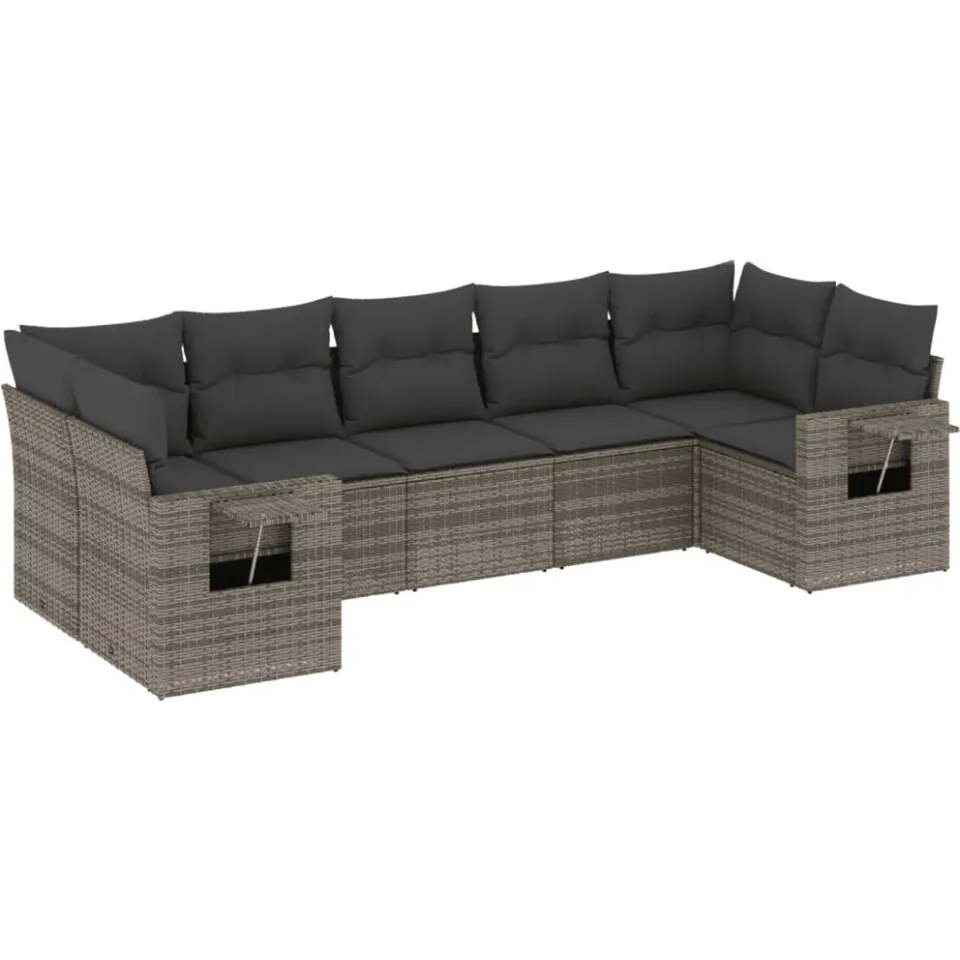 vidaXL 7-delige Loungeset met kussens poly rattan grijs, foto 3