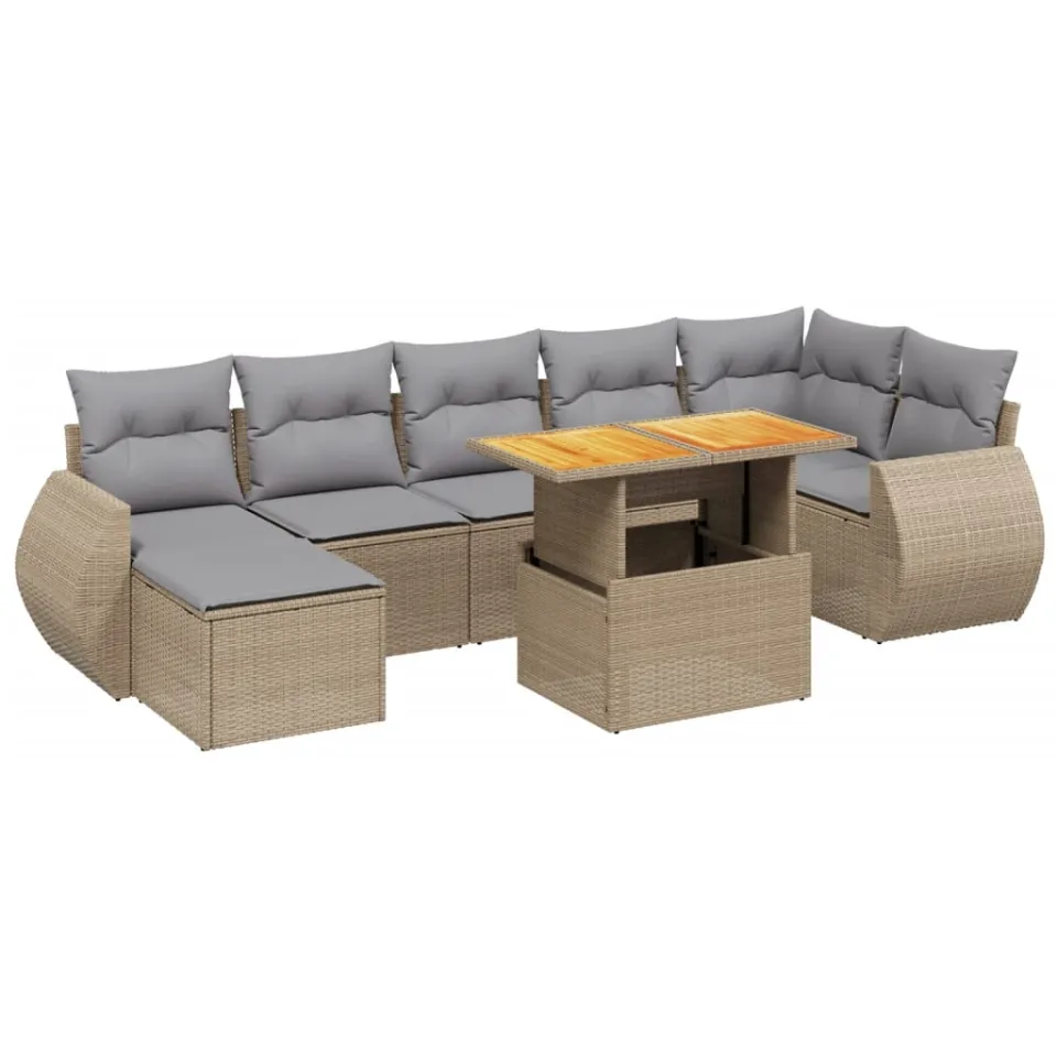 vidaXL 8-delige Loungeset met kussens poly rattan beige, foto 3