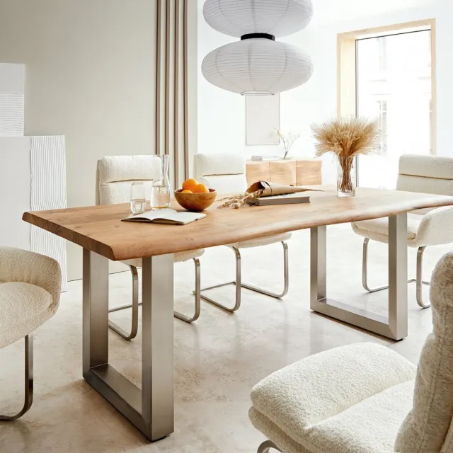 DELIFE Massief houten tafel Live-Edge Acacia Natuur 180x90 boven 5,5 cm brede boomtafel Bruin
