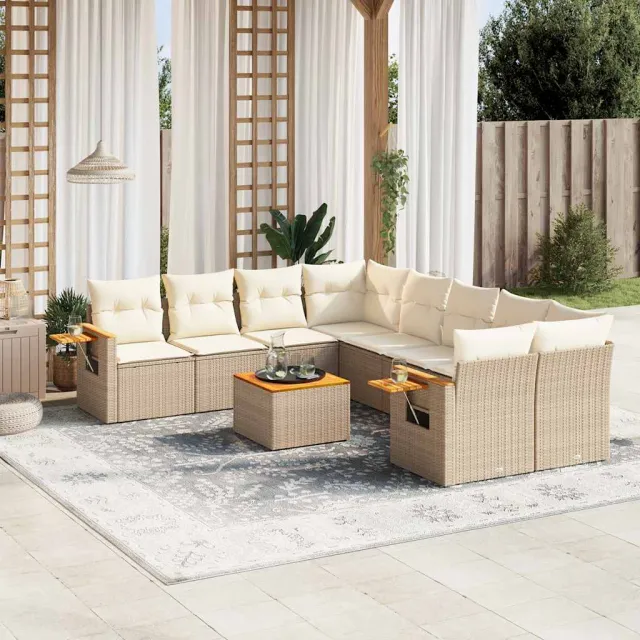 vidaXL 9-delige Loungeset met kussens poly rattan beige, foto 2