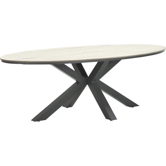 Garden Impressions Edison tafel - ovaal - 220x115 cm - carbon black -light teak Vironwood Donker grijs
