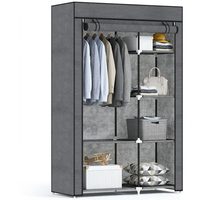 Homcom Stoffen Kledingkast - Staal - 103x43x162,5cm - Donkergrijs
