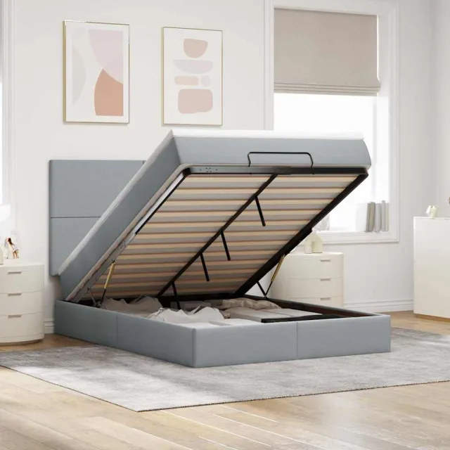 vidaXL Ottoman bed met matras 140x200cm stof lichtgrijs