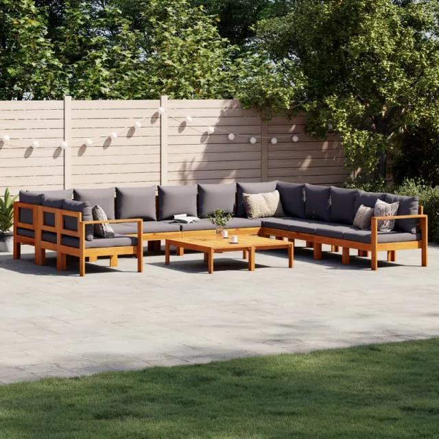 vidaXL 9-delige Loungeset met kussens massief acaciahout grijs, foto 2