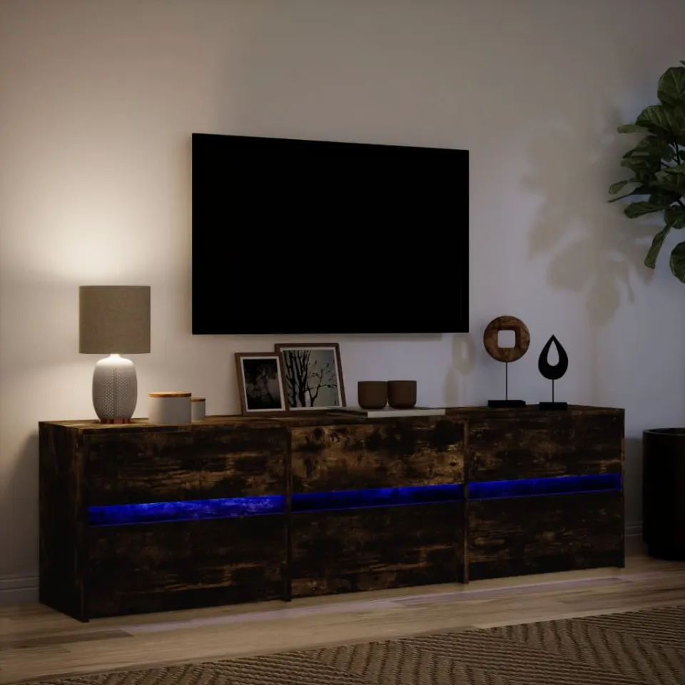 vidaXL Tv-meubel met LED 180x34x50 cm bewerkt hout gerookt eikenkleur, foto 4