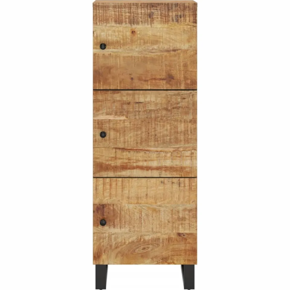 vidaXL Hoge kast met 3 deuren 40x33x110 cm massief mangohout en ijzer Bruin