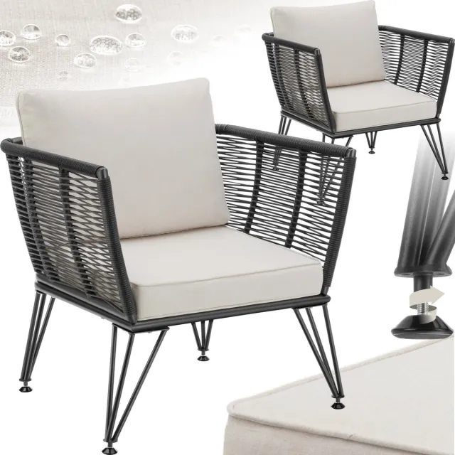 Tectake Loungestoelen Sundo - 2 Fauteuils voor Tuinset, Balkonset of Terras - Wicker Tuinstoelen Set in Rope-Design - Weerbestendig - Inclusief Kussens - Loungestoel Buiten - Loungeset Tuinmeubels