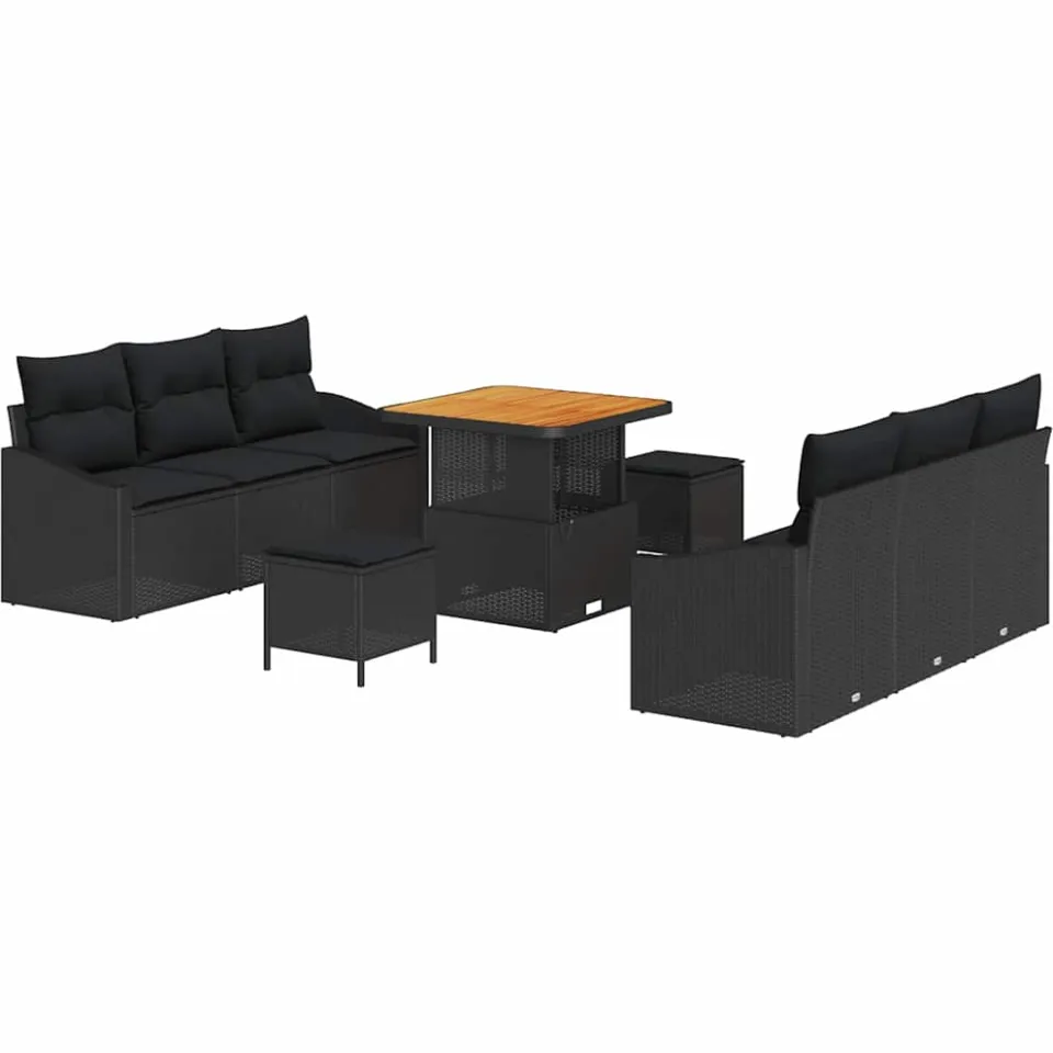 vidaXL Tuinbankenset 9 st Zwart poly rattan