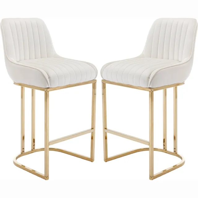 chairus Barkruk Set van 2 Barstoelen - Wit - Velvet - Gewatteerde zitting - Met Rugleuning en Metalen Onderstel - Niet Draaibaar - Vaste Hoogte - Armloze stoelen - Voor bar en keuken