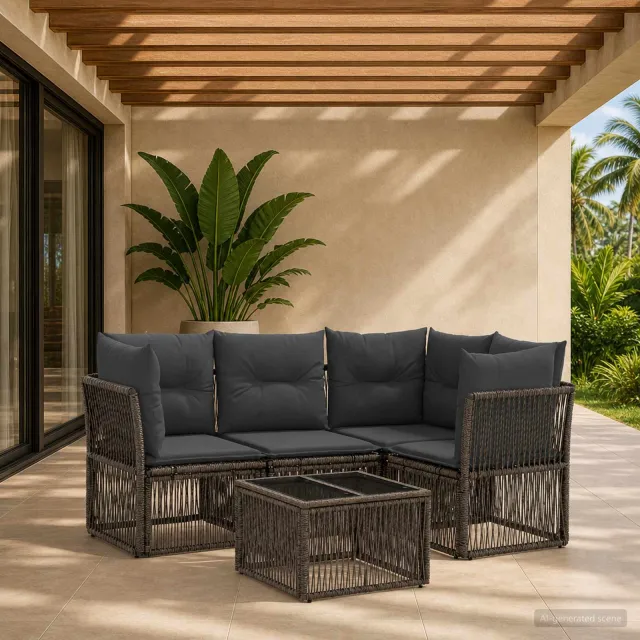 vidaXL Tuinbankenset 5 st Grijs poly rattan, foto 2
