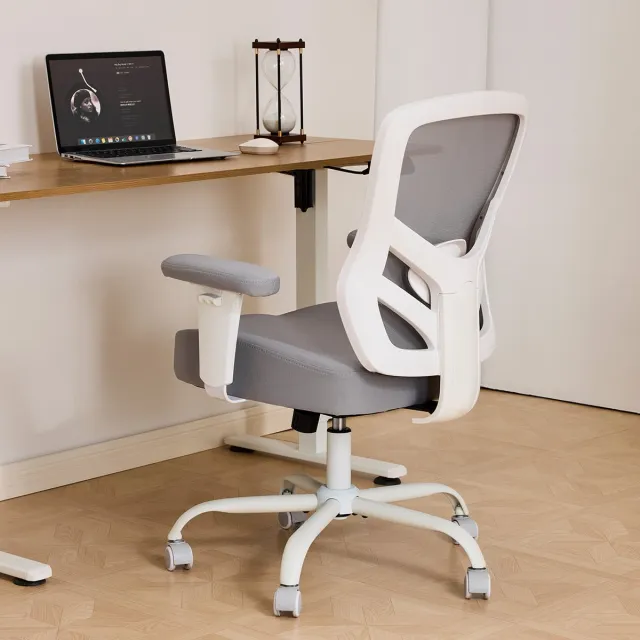 HAUSS SPOLE Ergonomische Bureaustoel Mesh Grijs Met Verstelbare Lendensteun 2D Armleuningen Draaibaar En Met Wielen Voor Kantoor En Thuis