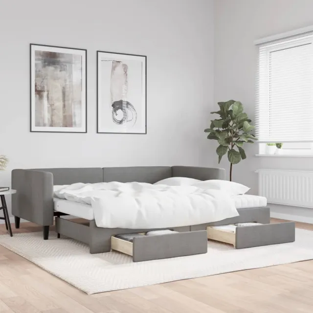 vidaXL Slaapbank onderschuifbed en lades 90x200 cm stof donkergrijs grijs