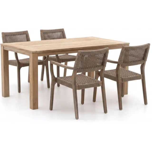 ROUGH Furniture ROUGH-L Rope/ROUGH-S 160cm dining tuinset 5-delig stapelbaar Grijs
