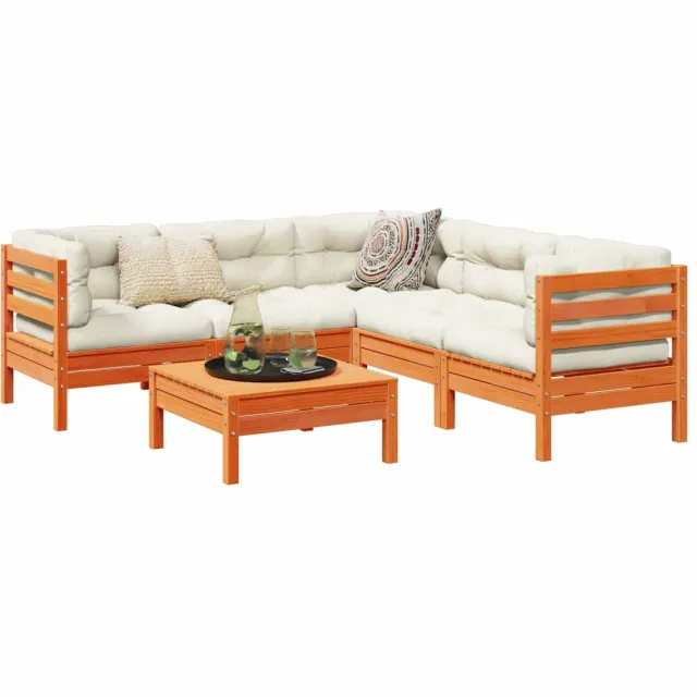 vidaXL 6-delige Loungeset met kussens massief grenenhout wasbruin
