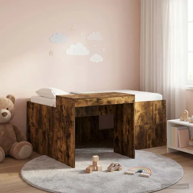 vidaXL Hoge Bed Frame met Bureau voor Kinderen Gerookt eiken Bruin