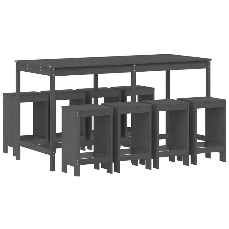 vidaXL 9-delige Tuinbarset massief grenenhout grijs, foto 4