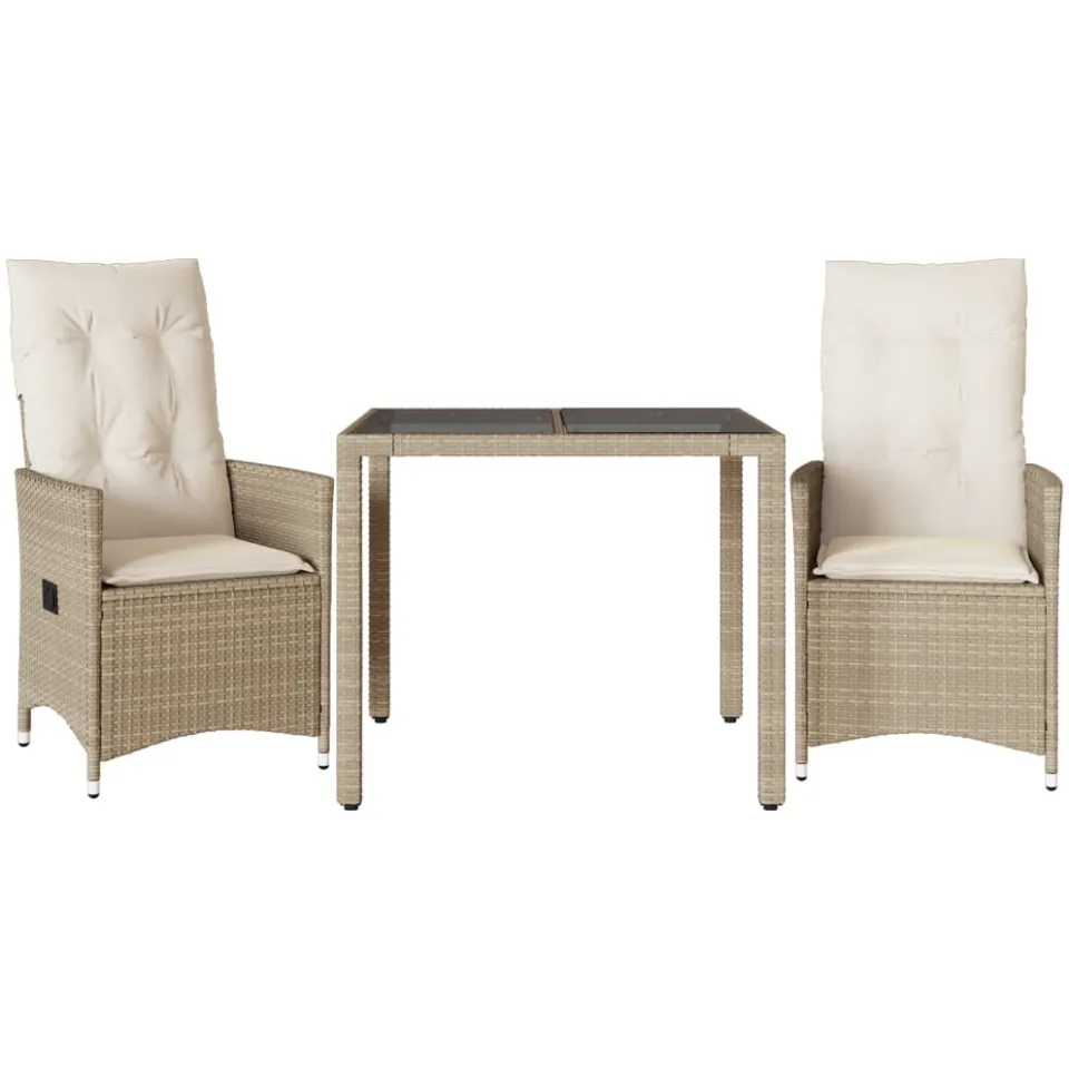 vidaXL 3-delige Bistroset met kussens poly rattan beige, foto 3