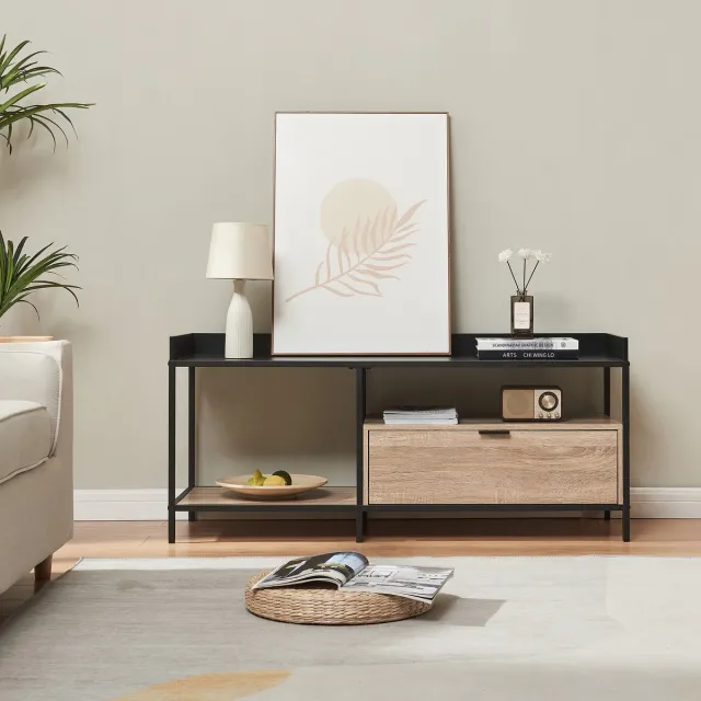 en.casa Tv meubel Belana 120x40x54 cm zwart en eikenkleurig [en.casa]